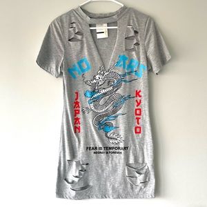 Love Nation Grey Dragon Distressed T-Shirt Mini Dress